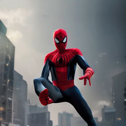 Image similar to black spider - man suit with white web lining, cinematic, volumetric lighting, realistic, hyperdetailed, photorealistic, photograph