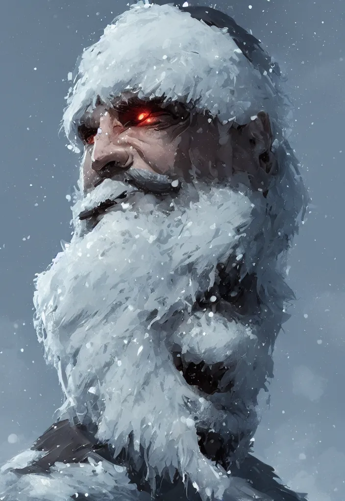 Prompt: a white snow beard made of ice and snow, concept art in style of Greg Rutkowski, ultracrisp, high contrast lighting, John Singer Sargant, ilya kuvshinov, painted by Frank Frazetta, trending on artstation