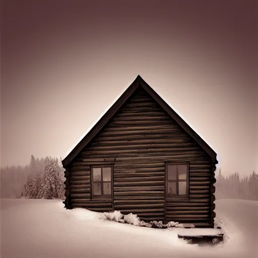 Prompt: a cabin on a hill, snowatorm, winter, smoke rising from the pipe, by alex andreev, landscape, high contrast, digital