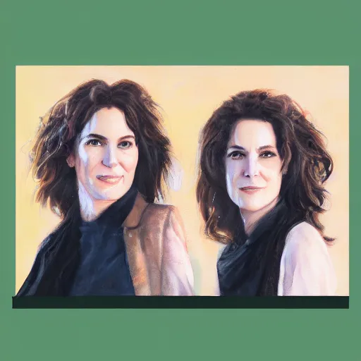 Image similar to a messy painting of twin sisters. Wendy and Susannah Melvoin. Trending on ArtStation