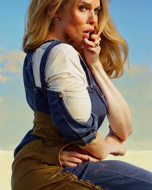 Image similar to portrait of a blonde fuller figured barbara bach from the bond film wearing dungarees and eating ice creams in porto, real life skin, intricate, elegant, highly detailed, artstation, concept art, smooth, sharp focus, art by artgerm and greg rutkowski and alphonse mucha