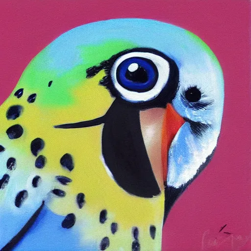 Prompt: art of a budgie maniacally grinning with a glint in its eye