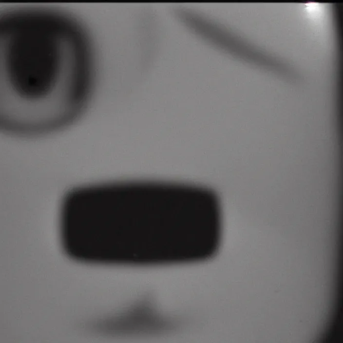 Image similar to cctv footage of an uncanny figure smiling at the camera, creepy