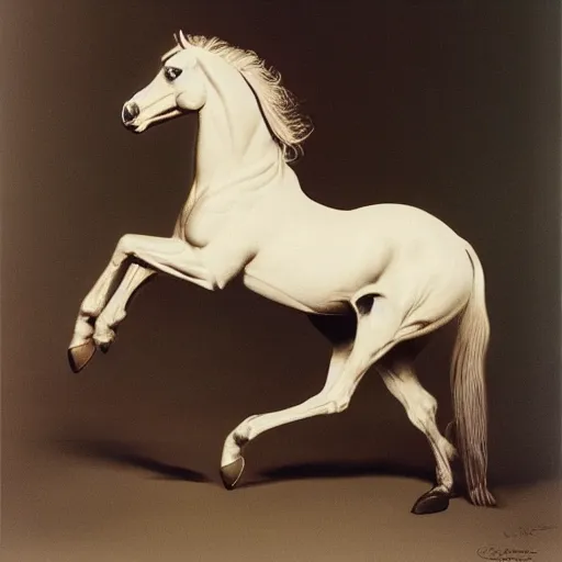 Prompt: a galloping horse, by george stubbs and horst-p-horst