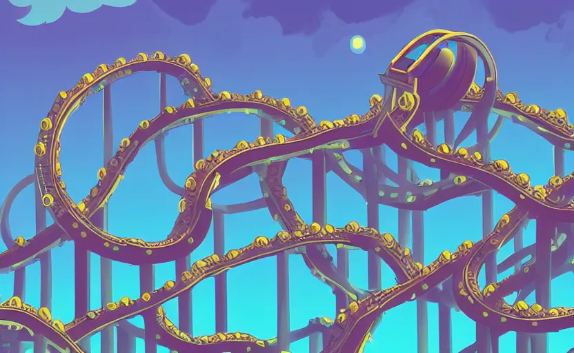 cell shaded cartoon of an octopus roller coaster in Stable