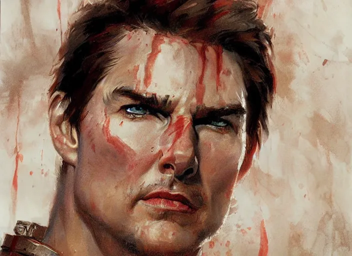 Image similar to a highly detailed beautiful portrait of tom cruise as kratos, by gregory manchess, james gurney, james jean