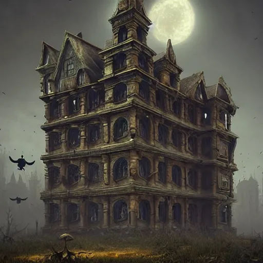 Prompt: a large haunted building with a lot of skulls on top of it, tendrills, a detailed matte painting by filip hodas, cgsociety contest winner, fantasy gothic art, rendered in unreal engine, unreal engine 5, unreal engine