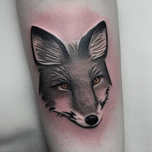 Image similar to A tattoo of an icon of a fox, shoulder, abstract