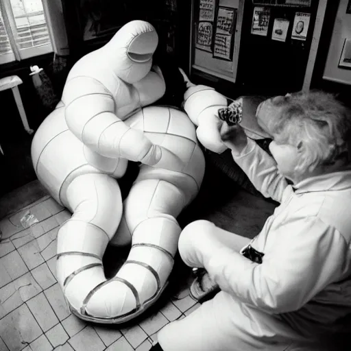 Image similar to a couple of grandparents wearing michelin man costume and playing twister, 3 5 mm flash on photography taken by martin parr