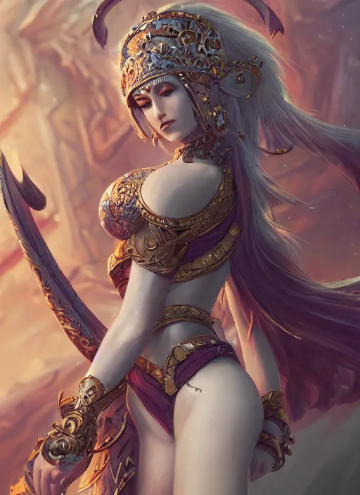 Image similar to a highly detailed illustration of goddess ereshkigal, intricate, elegant, highly detailed, centered, digital painting, artstation, concept art, smooth, sharp focus, league of legends concept art, wlop