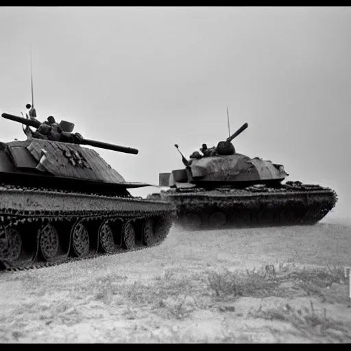 Prompt: black and white photo Dragons in Battle of Kursk WWII, dragons flying, tanks