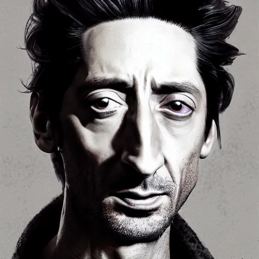 Image similar to adrien brody portrait, dystopia core, apocalyptic, armor, warrior, dramatic, sharp focus, fiction, neon, fantasy, hyper detailed, digital art, trending in artstation, cinematic lighting, studio quality, smooth render, unreal engine 5 rendered, octane rendered, art style and nixeu and wlop and krenz cushart