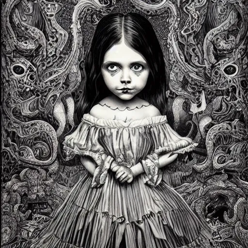 Prompt: a hyperrealistic painting of a victorian child with bleeding eyes by Joe Fenton