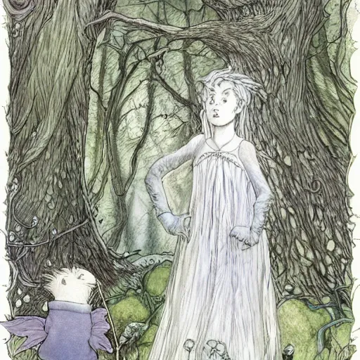 Prompt: a forest pixie by chris riddell and alan lee,