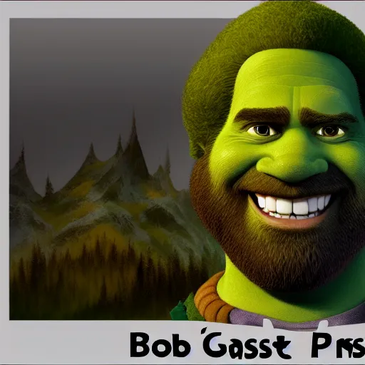 Image similar to Bob Ross is Shrek, hyperdetailed, artstation, cgsociety, 8k