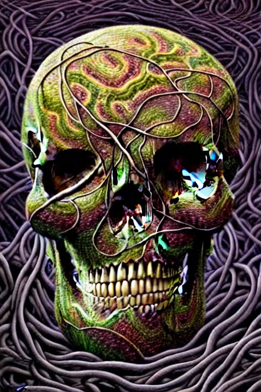 Prompt: Floating skull shaped island made of vines and earthart by visionary artist peter gric in hyperdetailed surreal fantastic style. Floating skull by hannah yata in visionary-psychedelic style earthart skull generative artwork by midjourney. Spiritual shamanic artifact skull decorated with gems and gold by billelis polished ominous photorealistic mysterious intricate hyperdetailed galactic expansive ethereal elemental detailed complex Earthart skull collage generated in discodiffusion or dall-e2 trending on Artstation hyperdetailed 8k resolution concept art 64 megapixels 8K resolution depth of field DSLR subtractive lighting tilt-shift wide-angle lens Skull made of smaller skulls made of smaller skulls surrealist fractal art gigapixel resolution 8K 3D | CGSociety | volumetric light | lightrays | smoke | cinematic | atmospheric | octane render | insanely detailed and intricate | hypermaximalist | elegant | ornate | luxury | elite | Floating skull hyperdetailed insanely complex artwork by psikodelicious art & design | gigapixel render | visions of chaos | midjourney | discodiffusion | complex hyperdetailed fantastic realism artwork made with dall-e2