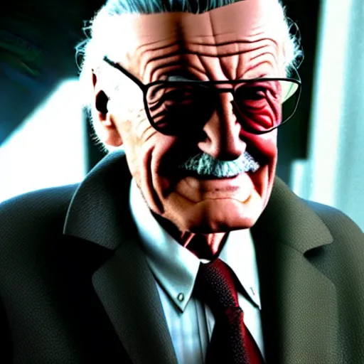 Prompt: High quality screenshot of Stan Lee as Batman (2022)