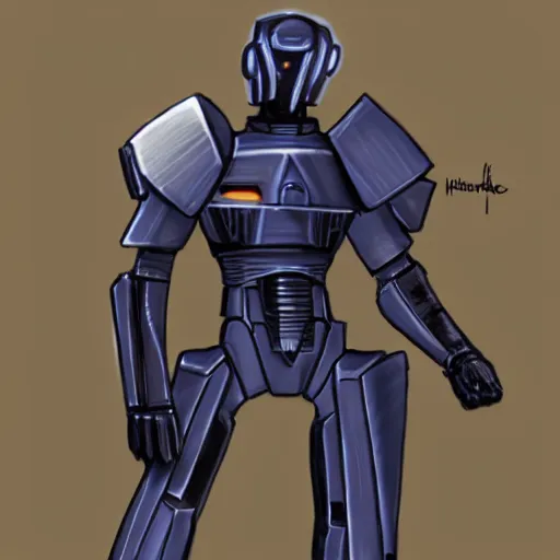 Image similar to a Hyperdetailedaward winning Sketch of HK-47 from Knights of the Old Republic