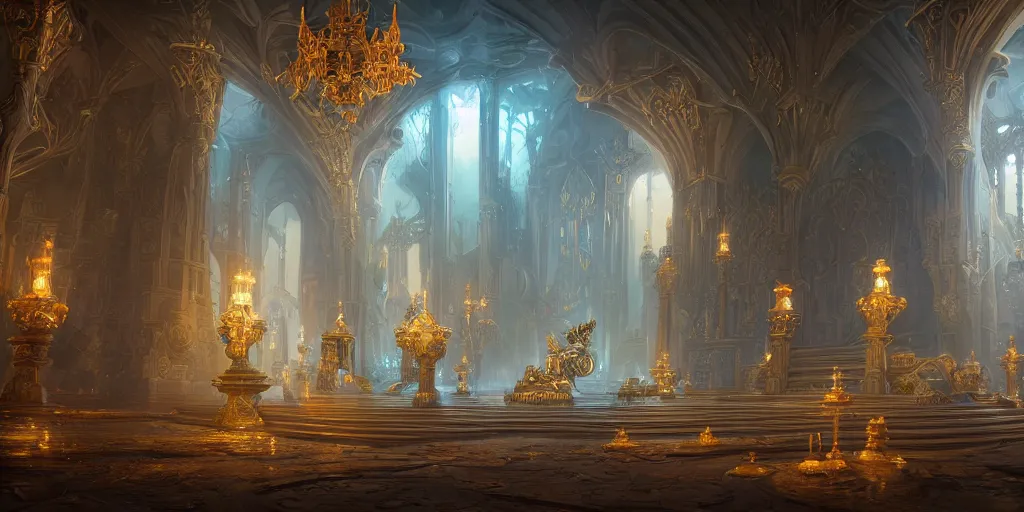 Prompt: a fantasy art of a grand throne room by Alayna Lemmer-Danner and Christine Holderby , unreal engine, god rays, ue5, concept art, wide angle, 4k hd wallpaper