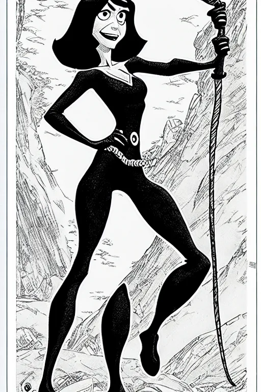 Prompt: helen parr elastigirl as a d & d monster, full body, pen - and - ink illustration, etching, by russ nicholson, david a trampier, larry elmore, 1 9 8 1, hq scan, intricate details, stylized border