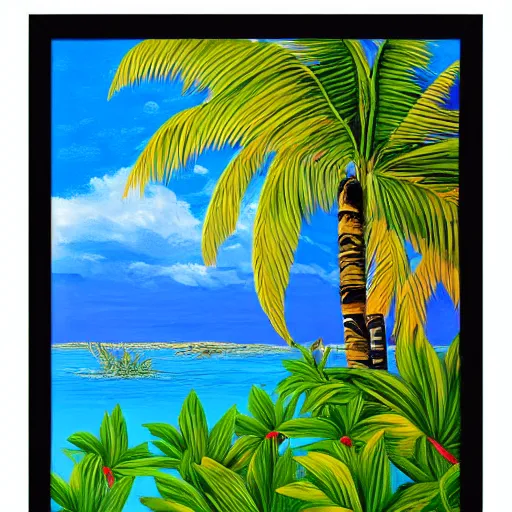 Image similar to framed painting of a beautiful tropical landscape