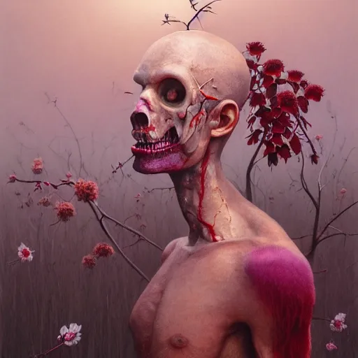 Image similar to a nature portrait of a p - zombie!!! natural lighting art dawn. highly detailed. colourful. moody. artstation, 4 k, by gerald brom zdzisław beksinski, and ansel adams and studio ghibli, horror, lots of sakura flowers, lovely