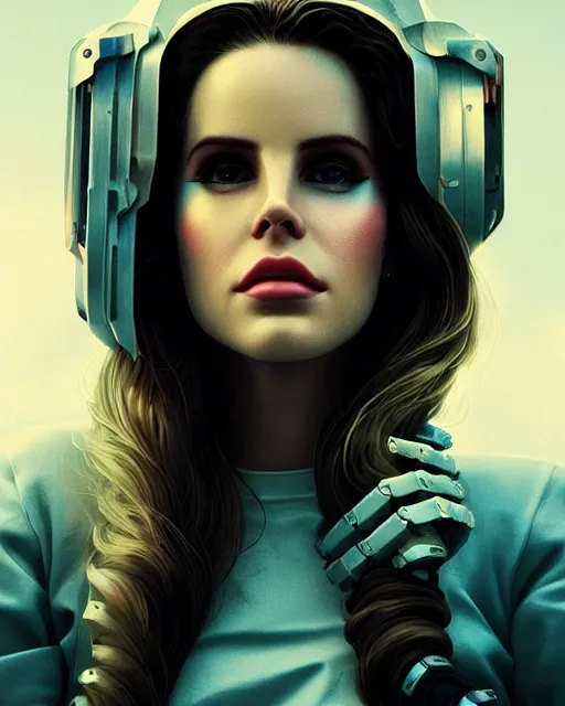 Image similar to portrait of lana del rey as a cyborg. intricate abstract. key art. intricate artwork. by tooth wu, wlop, beeple, dan mumford. 8 k octane render, trending on artstation, greg rutkowski very coherent symmetrical artwork. cinematic, hyperrealism, very detailed, iridescent accents