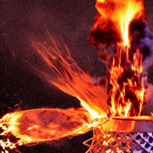 Prompt: posterized image of science equipment on fire