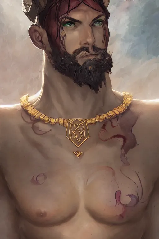 Prompt: portrait of the necklace baku evoker wearing foothills rune by artgerm and Craig Mullins, James Jean, Andrey Ryabovichev, Mark Simonetti and Peter Morbacher 16k