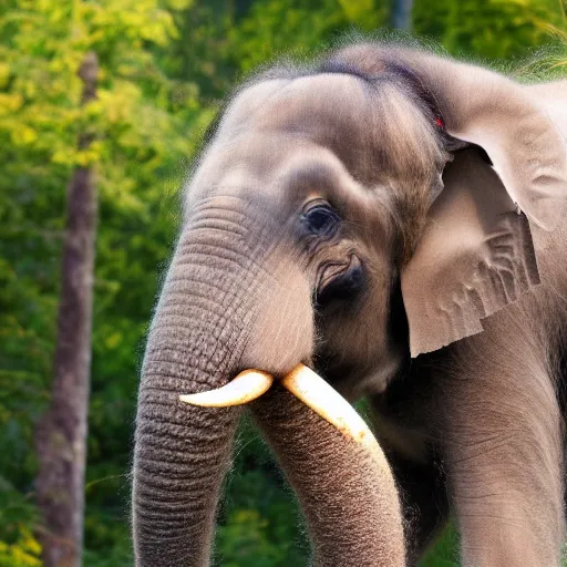 Prompt: wooly long haired asian elephant hd nature photography