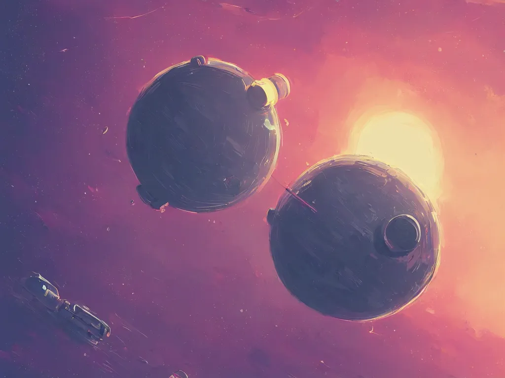 Prompt: a minimalist deep space space station floating planet by alena aenami speedart