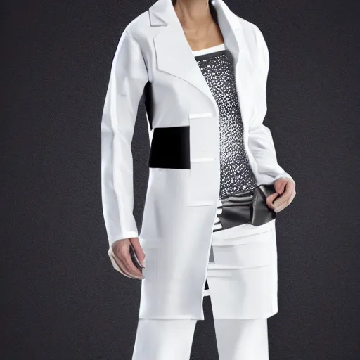 Image similar to futuristic sci - fi white coat, clothing design