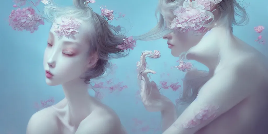 Image similar to breathtaking delicate detailed concept art painting creature, by hsiao - ron cheng, bizarre compositions, exquisite detail, pastel colors, 8 k