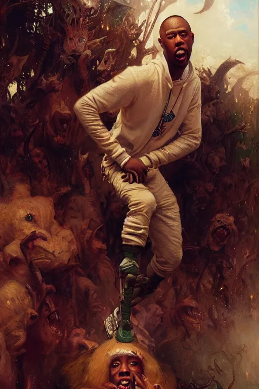 Image similar to tyler the creator by gaston bussiere bayard wu, greg rutkowski, giger, maxim verehin