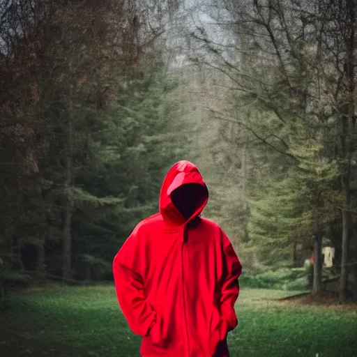 Image similar to man holding a red flow hood,