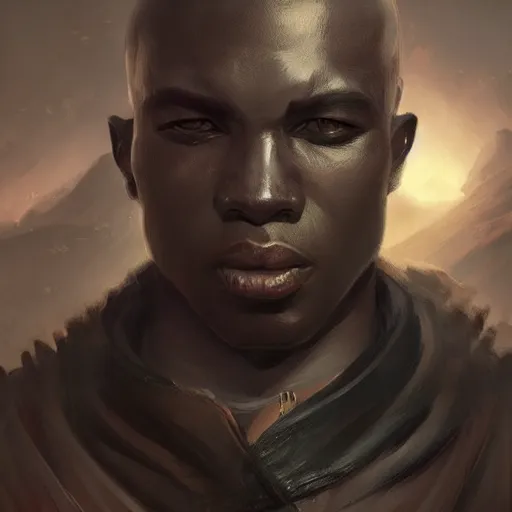 Image similar to a black male rogue, detailed face, symmetric face, hyperrealism, epic fantasy digital art, fantasy style art, by Greg Rutkowski, fantasy magic the gathering card art style