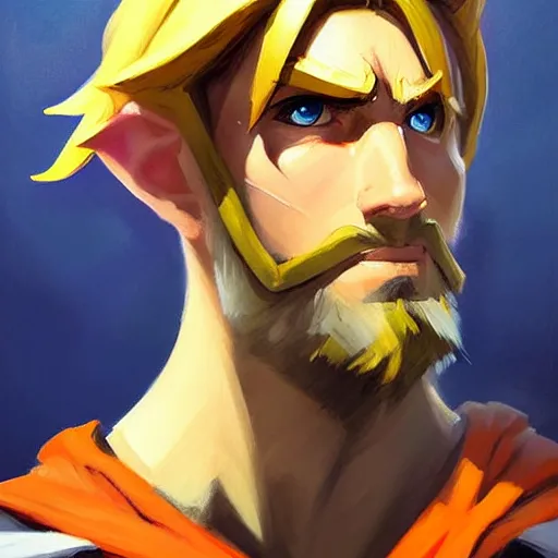 Image similar to Greg Manchess portrait painting of Link from Legend of Zelda as Overwatch character, medium shot, asymmetrical, profile picture, Organic Painting, sunny day, Matte Painting, bold shapes, hard edges, street art, trending on artstation, by Huang Guangjian and Gil Elvgren and Sachin Teng