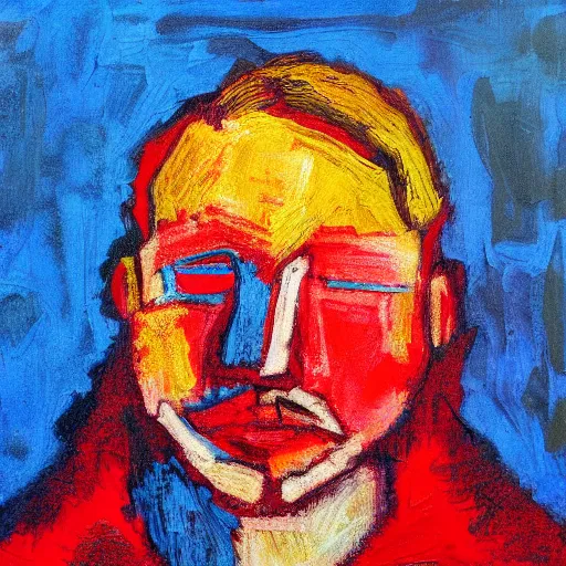 Image similar to a red headed man, expressionist, art, portrait,