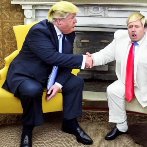 Prompt: photo of donald trump and boris johnson sitting in a bathtub