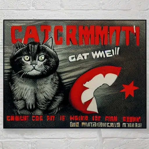 Image similar to cat on a communist propaganda poster, highly detailed, fear inducing, vintage