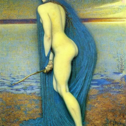 Prompt: gorgeous woman body painted by Jean Delville