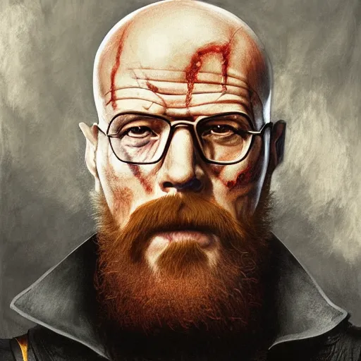 Image similar to Heisenberg as Kratos, highly detailed, digital painting, artstation, concept art, smooth, sharp focus, illustration, ArtStation, art by artgerm and greg rutkowski and alphonse mucha and J. C. Leyendecker and Edmund Blair Leighton and Katsuhiro Otomo and Geof Darrow and Phil hale and Ashley wood and Ilya repin and Charlie Bowater
