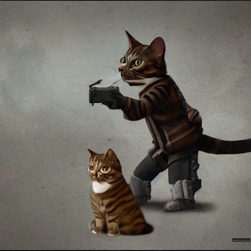 Prompt: a cat shooting church pews while shouting pew pew pew, ultra realistic, cgsociety