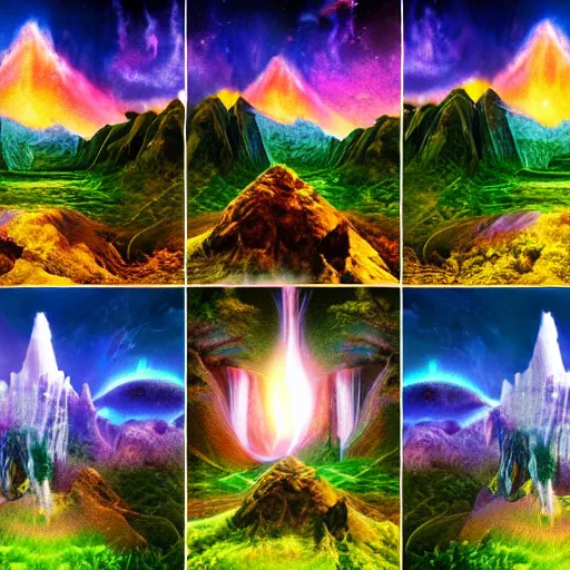 Image similar to Shots of an unreleased spiritual marvel movie, landscape, 8K, photorealistic, high cohesiveness, psychedelic, concept art, vaporwave