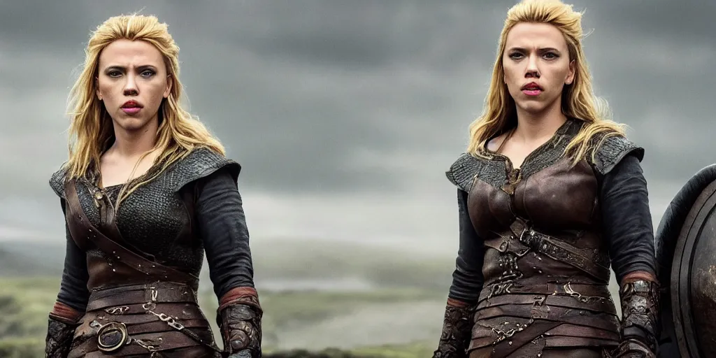 Image similar to Scarlett Johansson playing a shield maiden in the TV series Vikings