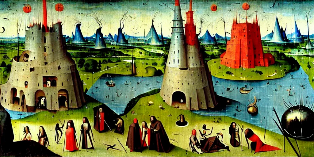 Prompt: a beautiful painting of a civilization by hieronymous bosch