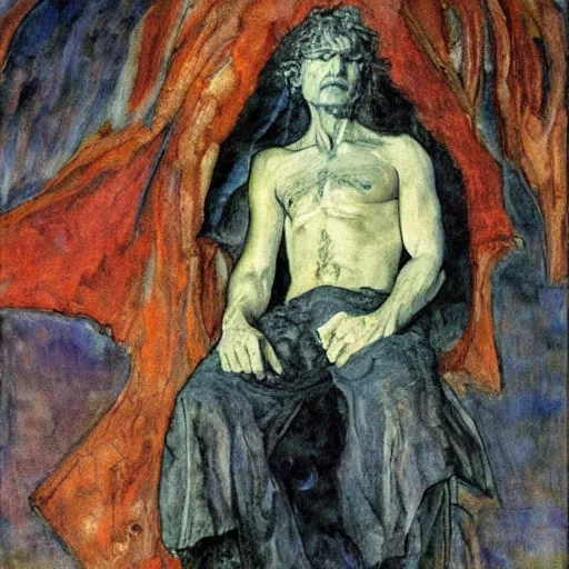 Prompt: comics sandmanin a cloak by Neil Gaiman, in style The Demon Seated, by Mikhail Vrubel, oil painting, art gallery, art museum, small details, whole-length, hyperrealism