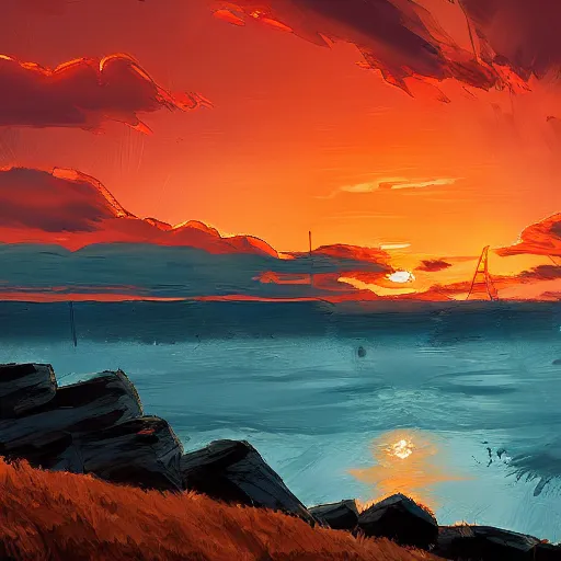 Image similar to A dramatic sunset by Aenami Alena