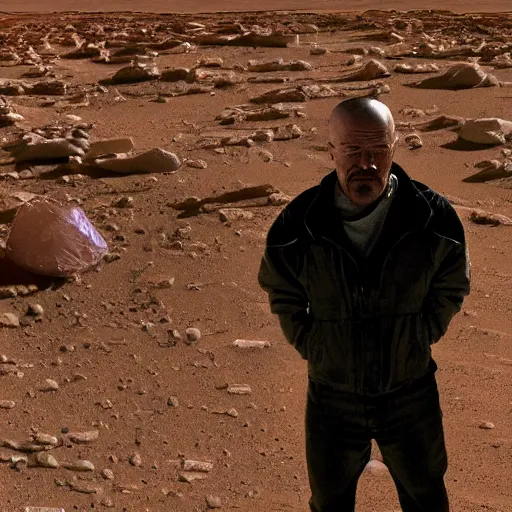 Prompt: Walter White finds crystal meth on Mars whilest exploring with Jesse Pinkman, Realistic, HDR, Clear Image, HDD, Real Event, Historical Event,