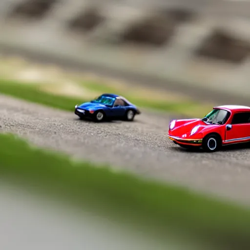 Image similar to micro machines, porsche 911, bokeh, macro photography